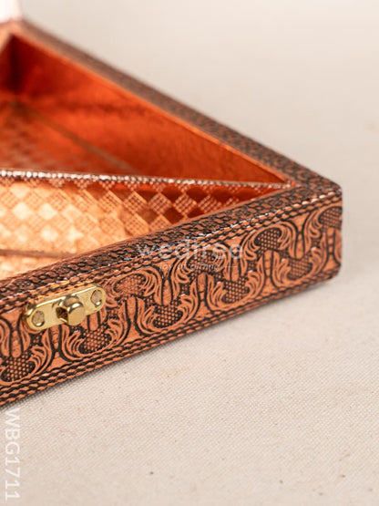 Oxidized Dry Fruit Box Embossed with Peacock - Copper - 8x8 inch - WBG1711