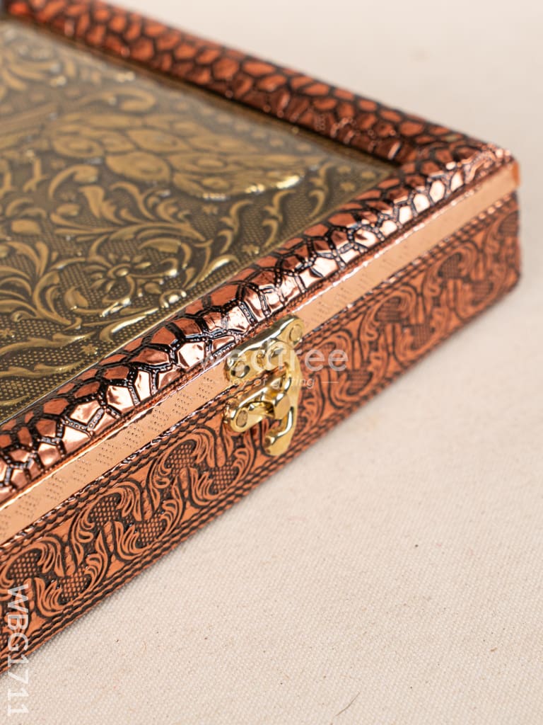 Oxidized Dry Fruit Box Embossed with Peacock - Copper - 8x8 inch - WBG1711