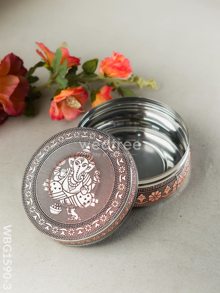 Oxidized Ganesha Poori Box - Copper - WBG1590-3