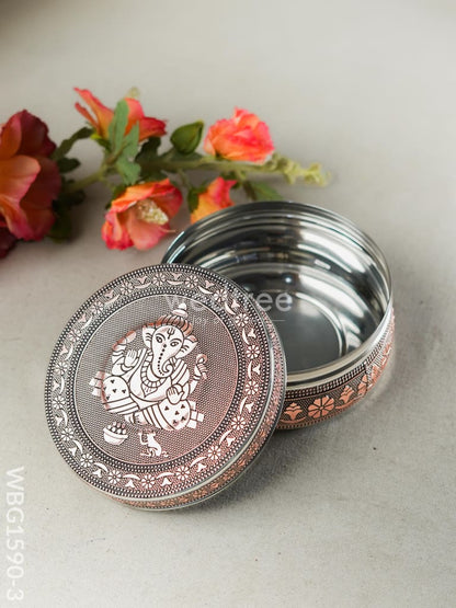 Oxidized Ganesha Poori Box - Copper - WBG1590-3