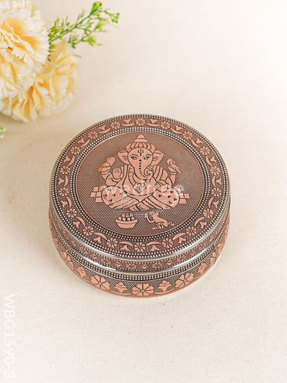 Oxidized Ganesha Poori Box - Copper - WBG1590-3