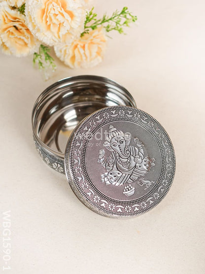 Oxidized Ganesha Poori Box - Silver - WBG1590-1