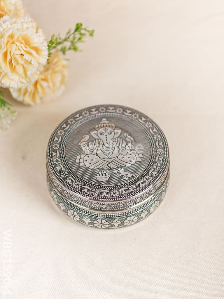 Oxidized Ganesha Poori Box - Silver - WBG1590-1