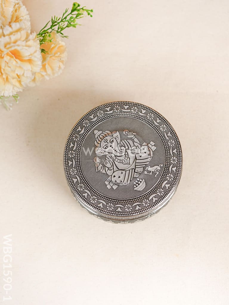 Oxidized Ganesha Poori Box - Silver - WBG1590-1