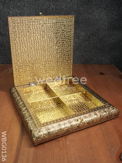 Oxidized Golden and Red Embossed Dry Fruit Box with Floral Design - 10X10 Inches - WBG0136