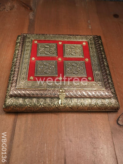 Oxidized Golden and Red Embossed Dry Fruit Box with Floral Design - 10X10 Inches - WBG0136