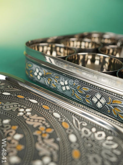 Oxidized Meenakari Masala Box - 9 inch - WL4841