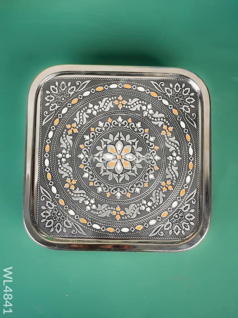 Oxidized Meenakari Masala Box - 9 inch - WL4841