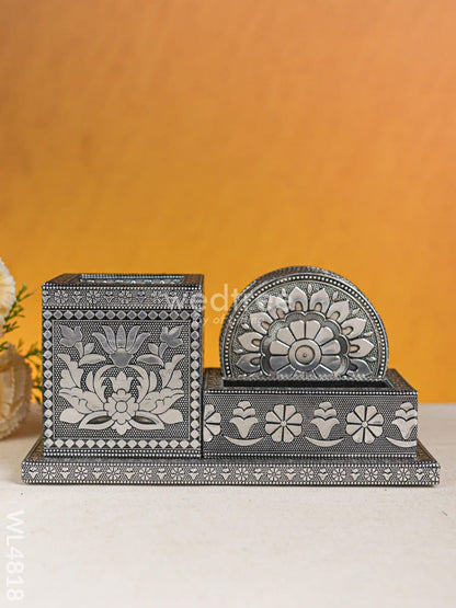 Oxidized Pen Stand with Coaster - Set of 4 - WL4818