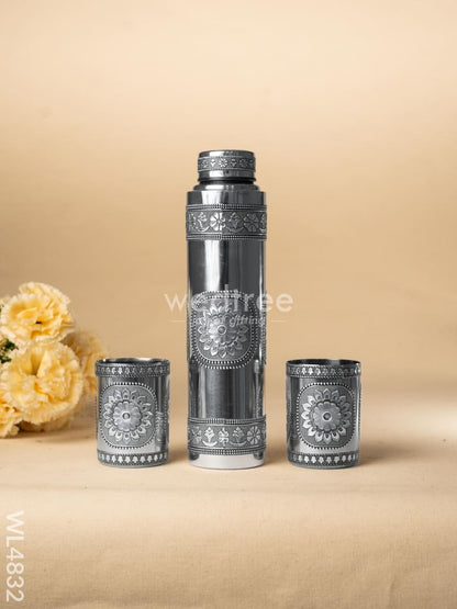 Oxidized Water Bottle with Oxidized Glass - Set of 2 - 10 inch - WL4832