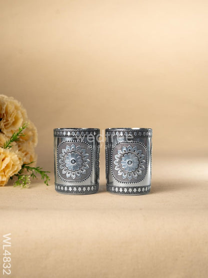 Oxidized Water Bottle with Oxidized Glass - Set of 2 - 10 inch - WL4832
