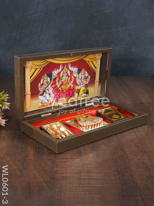 Paduka Prayer Box (Large) - Lakshmi Ganesha & Saraswathi WL0601-3