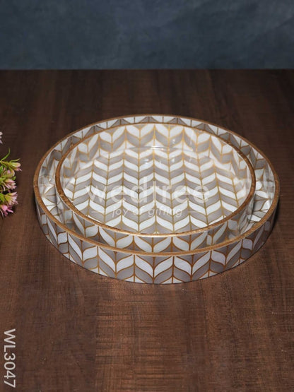 Pastel Grey with Gold Digital Printed Tray - Set of 2 - WL3047