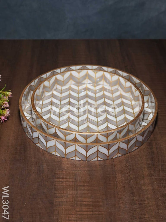 Pastel Grey with Gold Digital Printed Tray - Set of 2 - WL3047