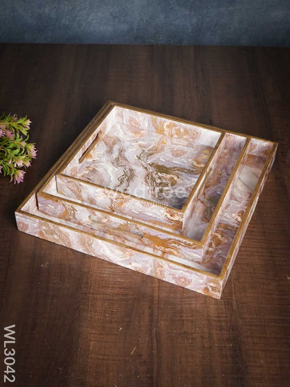 Pastel Pink Digital Printed Serving Tray - Set of 3 - WL3042