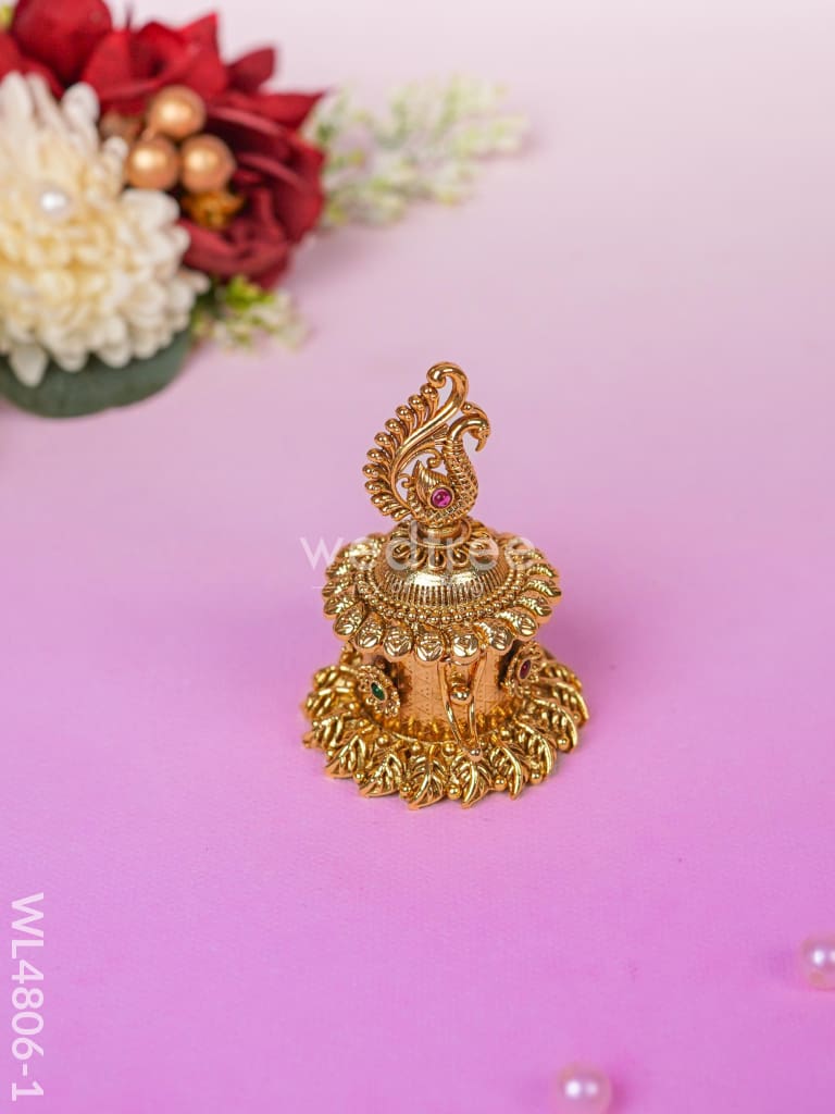 Peacock Kumkum Holder - 3 inch - Gold - WL4806-1