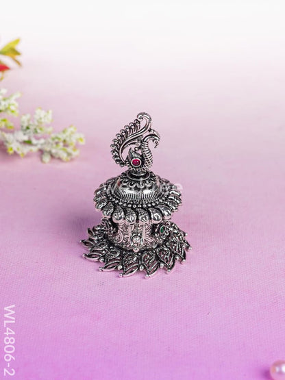 Peacock Kumkum Holder - 3 inch - Silver - WL4806-2