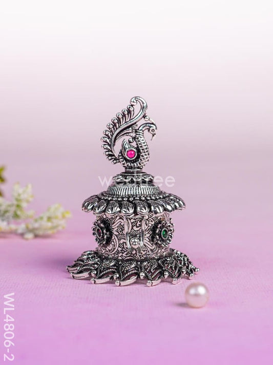 Peacock Kumkum Holder - 3 inch - Silver - WL4806-2