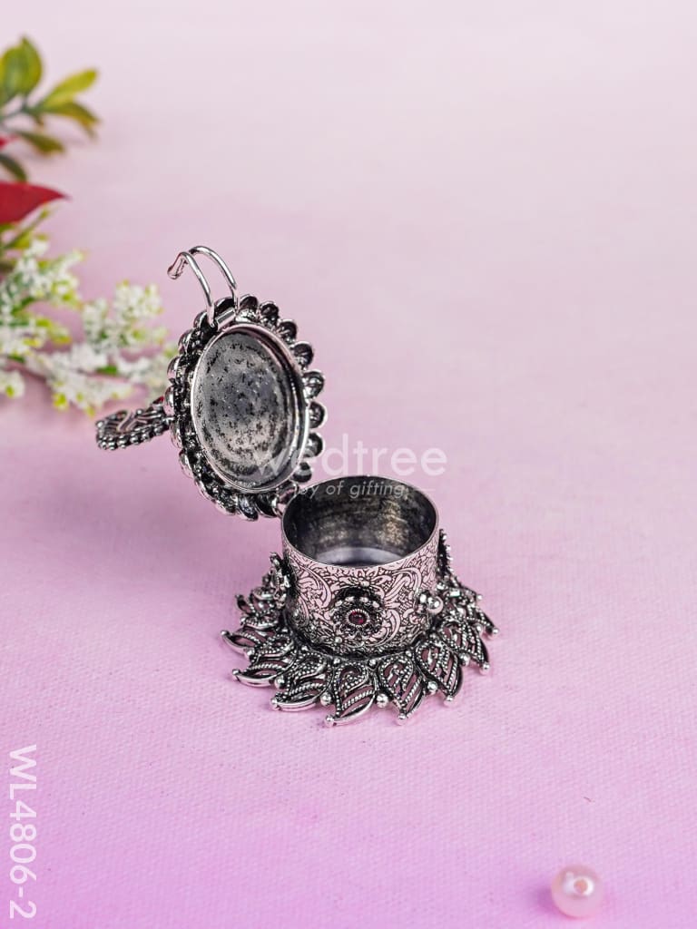 Peacock Kumkum Holder - 3 inch - Silver - WL4806-2