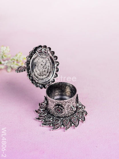Peacock Kumkum Holder - 3 inch - Silver - WL4806-2