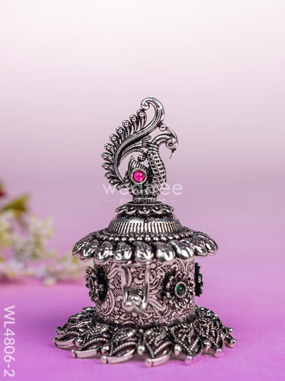 Peacock Kumkum Holder - 3 inch - Silver - WL4806-2