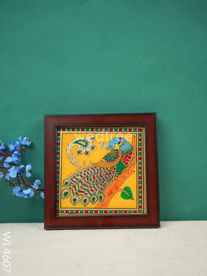Peacock Reverse Glass Painting Frame - 4x4 inch - WL4607