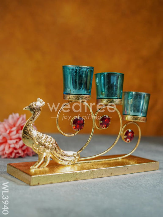 Peacock Stand with 3 Glass Candle Holders - WL3940