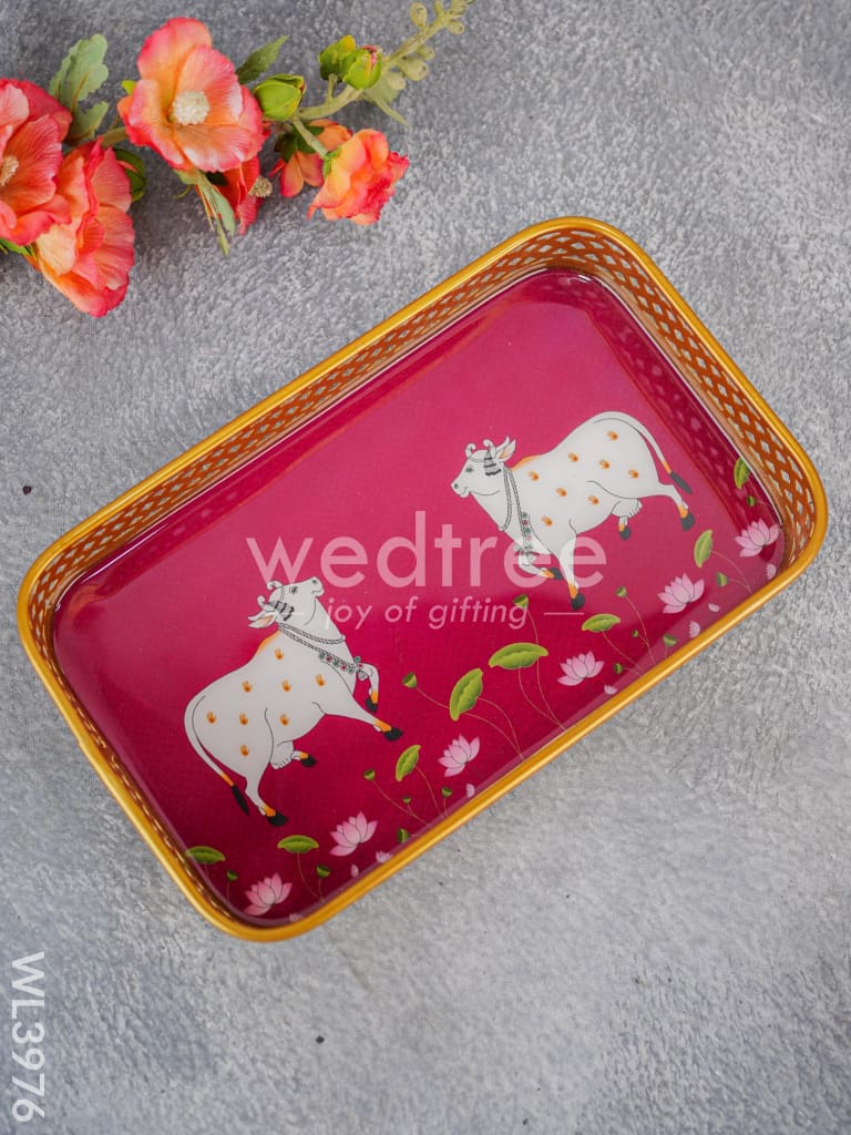 Pichwai Design Tray with Gold Frame - WL3976