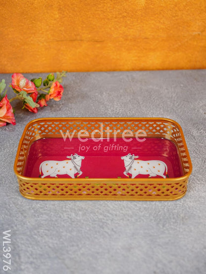 Pichwai Design Tray with Gold Frame - WL3976