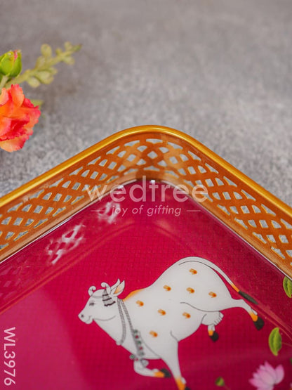 Pichwai Design Tray with Gold Frame - WL3976
