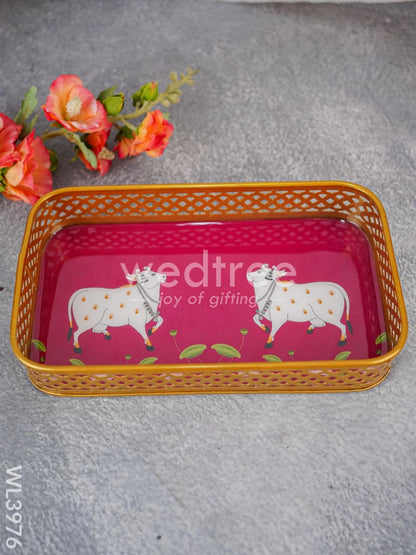 Pichwai Design Tray with Gold Frame - WL3976