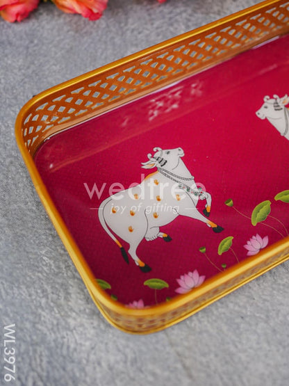Pichwai Design Tray with Gold Frame - WL3976