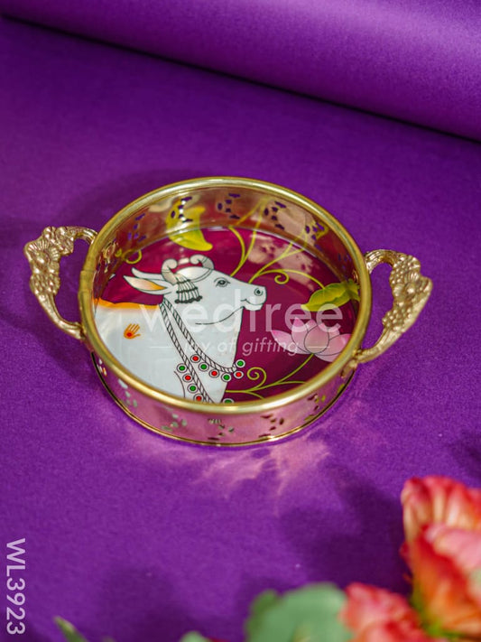 Pichwai Printed Brass Tray - 6 inch - WL3923