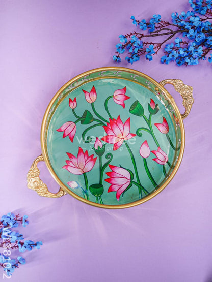 Pichwai Printed Brass Tray - 9 inch - WL3810