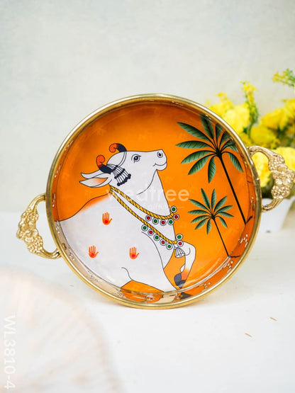 Pichwai Printed Brass Tray - 9 inch - WL3810