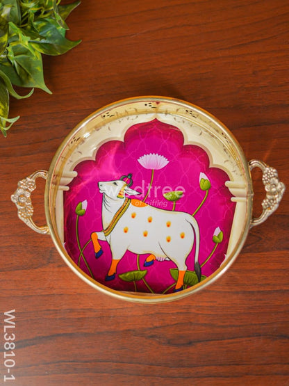Pichwai Printed Brass Tray - 9 inch - WL3810
