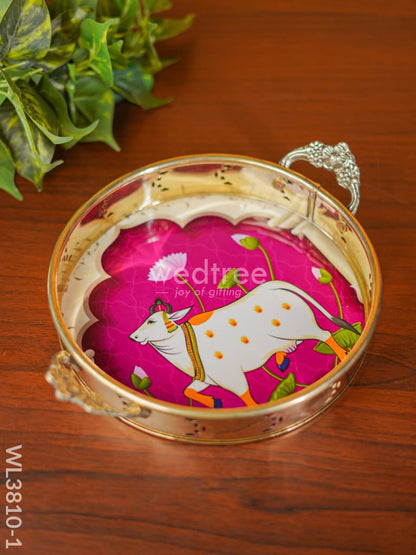 Pichwai Printed Brass Tray - 9 inch - WL3810