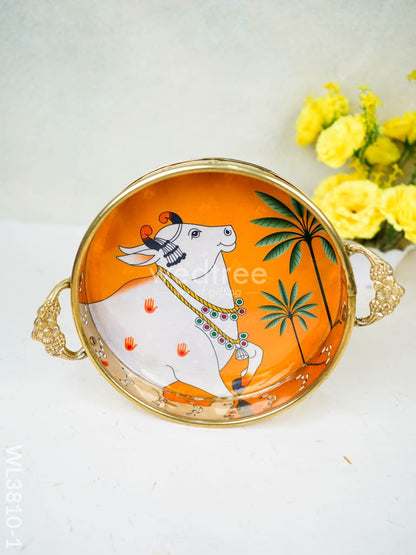 Pichwai Printed Brass Tray - 9 inch - WL3810