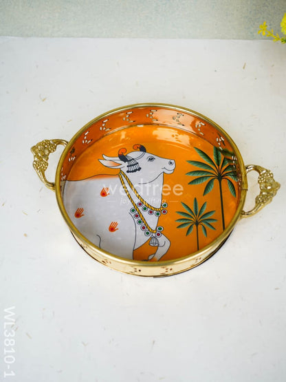 Pichwai Printed Brass Tray - 9 inch - WL3810