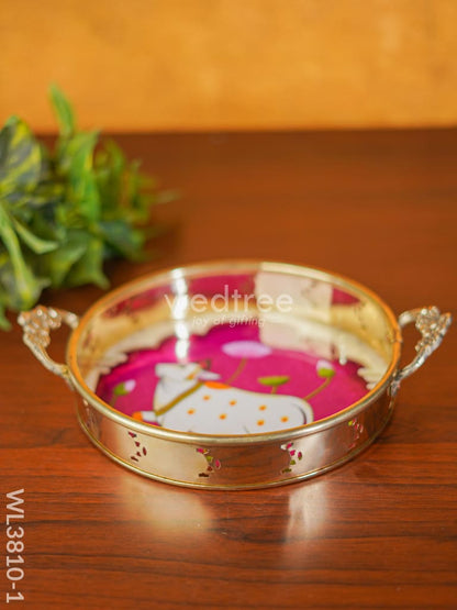 Pichwai Printed Brass Tray - 9 inch - WL3810
