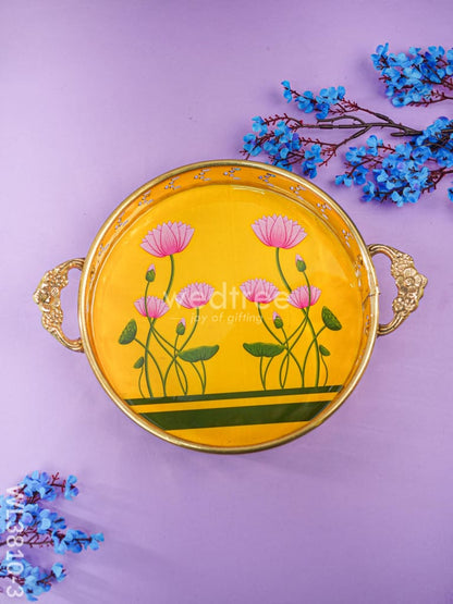 Pichwai Printed Brass Tray - 9 inch - WL3810