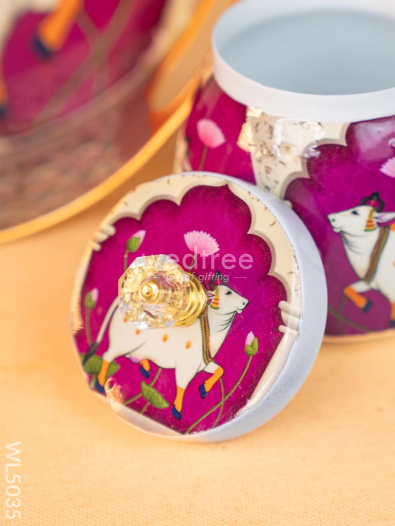 Pichwai Tray with Dry Fruit Jar (Set of 2) - WL5035