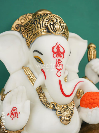 Polyresin Ganesha Idol for Good Luck - White - WL4540