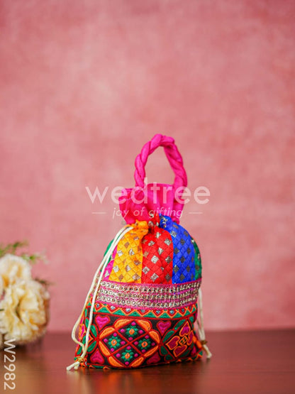 Potli bag - flower thread embroidery and Lace - W2982