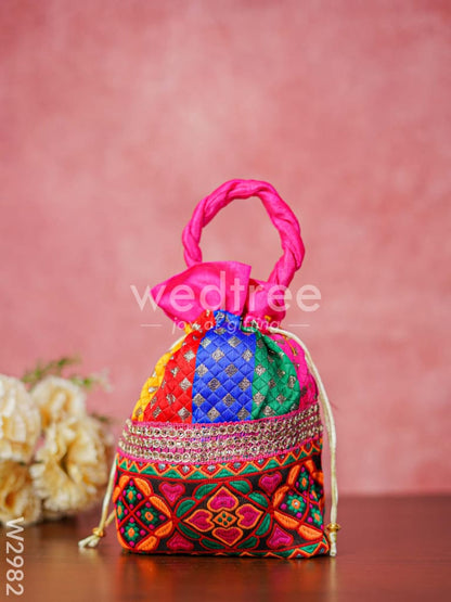 Potli bag - flower thread embroidery and Lace - W2982