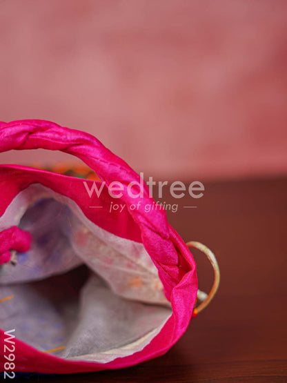 Potli bag - flower thread embroidery and Lace - W2982