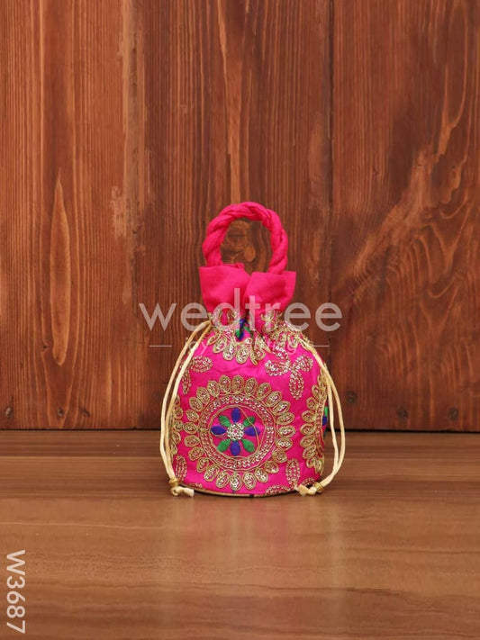 Potli bag - Thread embroidery with chamki work - W3687