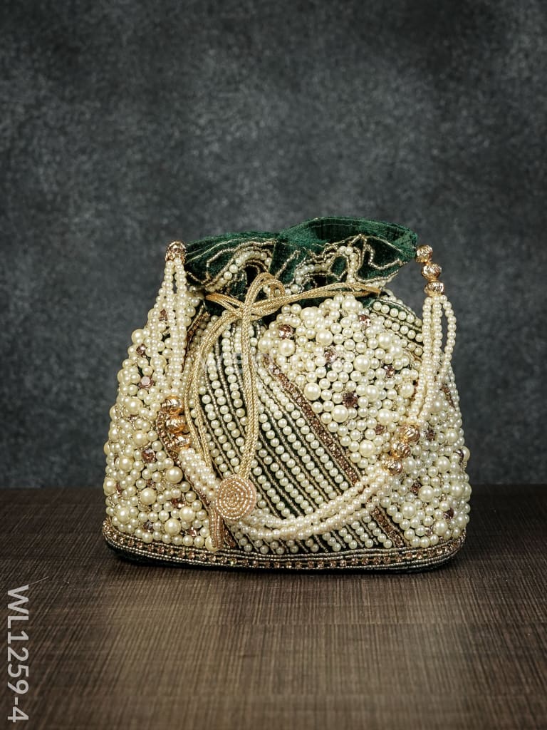 Potli Bag with Full Pearl Beads Rectangular Bottom - WL1259