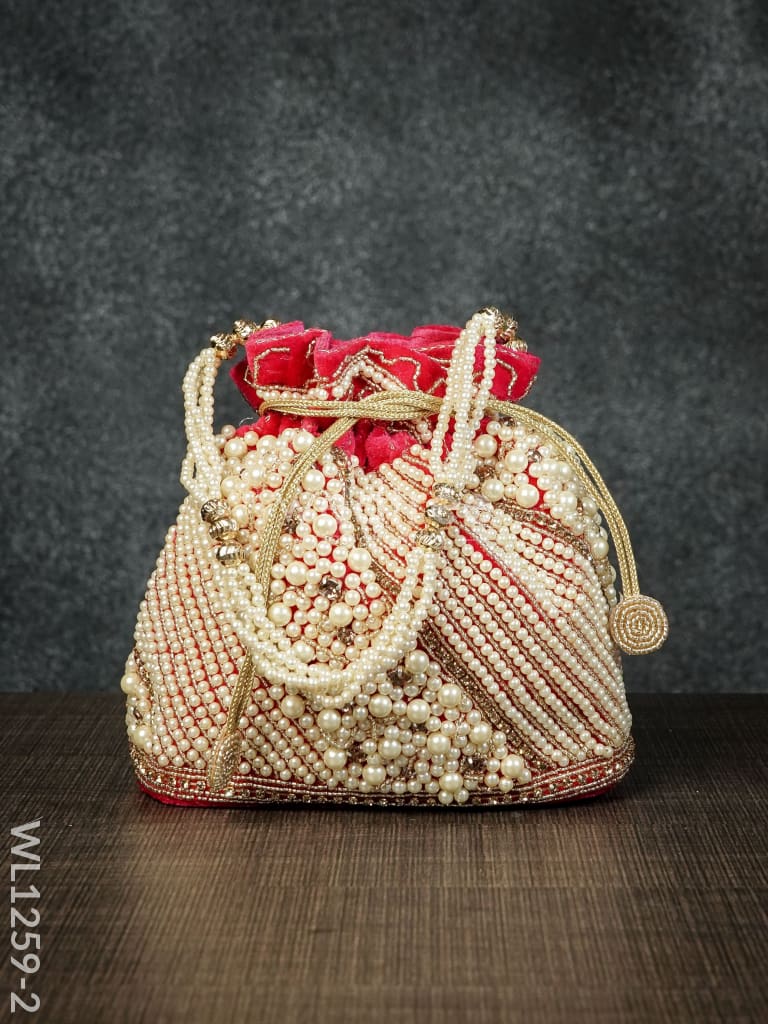 Potli Bag with Full Pearl Beads Rectangular Bottom - WL1259