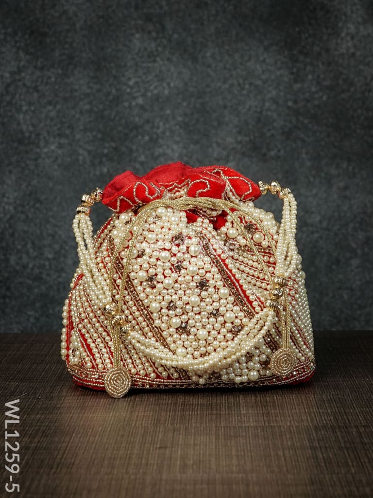 Potli Bag with Full Pearl Beads Rectangular Bottom - WL1259